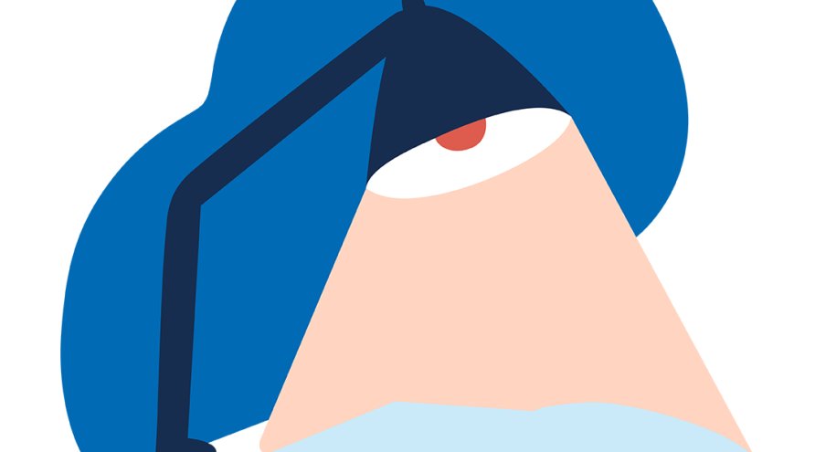 Tegnet illustrasjon: Lampe som lyser på dokumenter