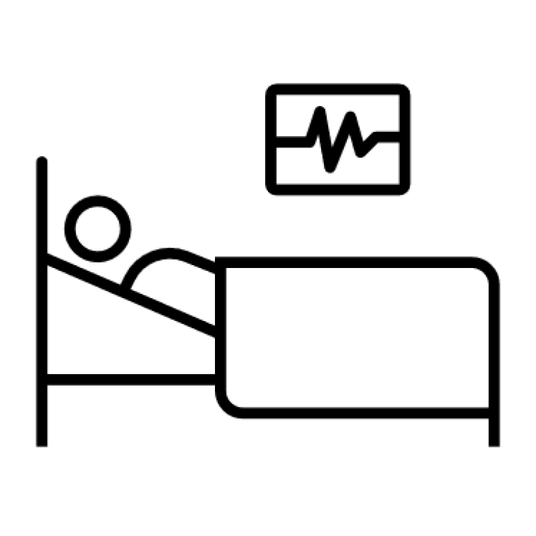 Piktogram (svart) - pasient i seng